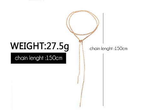 Kercisbeauty Muti Row Boho Rhinestones Choker Long Chain Necklace for Women and Girls Prom Jewelry Festival (Gold)