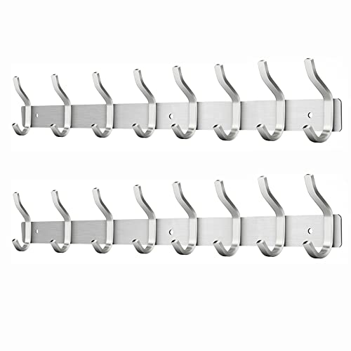 MEIJO Garderobenhaken Edelstahl, Hakenleiste Kleiderhaken Wand mit 8 Haken, Garderobe Garderobenleiste Wandgarderobe für Schlafzimmer Bad Küche (Silbe