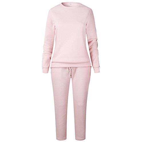 Dreamyth-Winter 2PCS Womens Tracksuit Hoodies Sweatshirt Top Pants Sets Sport Wear Casual Suit (Pink, S)