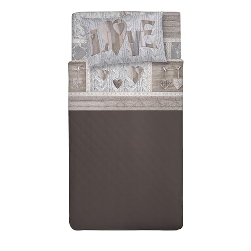 PENSIERI DELICATI Completo Letto 1 Piazza e Mezza 100% Cotone, Completo Lenzuola 1 Piazza e Mezza 120x200 Comprensivo di Lenzuolo sotto, sopra e 1 Federa, Made in Italy, Fantasia Shabby in Love Beige