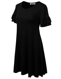 CLOVERY Vestido de verano suelto con estampado floral y liso para mujer