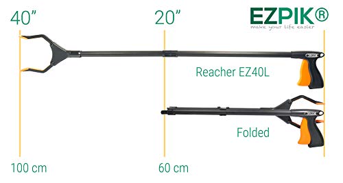 EZPIK 40" Grabber Reacher Tool, Extra Long Foldable Pickup Stick - Reaching Aid for Elderly with Magnetic Tip & Rotating Claws - Litter & Trash Durable Picker Upper