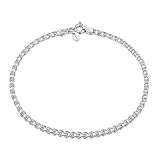 Amberta 925 Sterling Silver 2.3 mm Heart Chain Bracelet Length 7.5