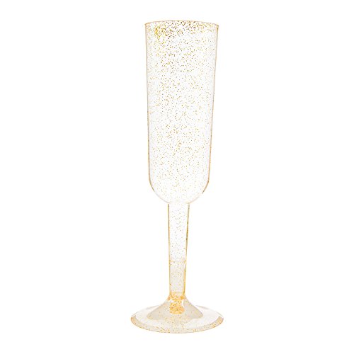 Unique Party 63651 - Gold Glitter Plastic Champagne Flutes, Pack of 4