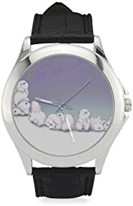 Girlfriend Gift Cute Polar Bears Cartoon Pattern Women's Leather Strap Watch