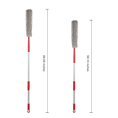 CLEANHOME,69in Microfiber Bendable Chenille Duster with Telescoping Extension Pole and Removable Washable Head for Cleaning High Ceiling Fan,Interior Roof, Cobwebs,Furniture,Keyboard