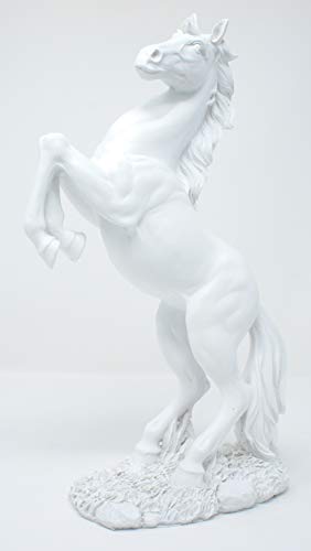 Good Buy Gifts Playful Horse Statue - Resin Standing Fighting Horse Sculpture - Bronze Black White Color- Mustang Stallion Statues - 12.5 Inch Tall (White)