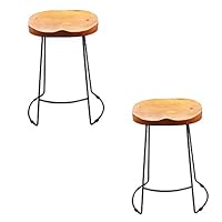 GOLDBEARUK Wooden and Black Metal Industrial Style Designer Stool (Set of 2)