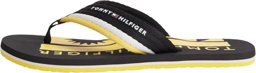 Herren Flip Flops Patch Beach Sandal mit Logo, Schwarz (Black), 43