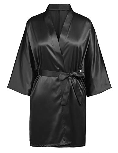 IN'VOLAND Women's Plus Size Pure Colour Short Satin Bridesmaid Wedding Kimono Robes with Oblique V-Neck 1X-5X