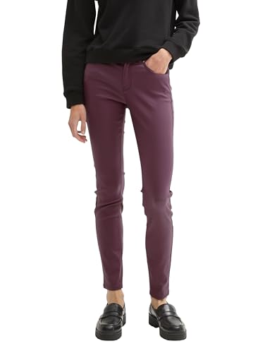 TOM TAILOR Denim Damen Coated NELA Extra Skinny Jeans in Leder-Optik, 36277 - Dark Wine Red Coated, 30/32
