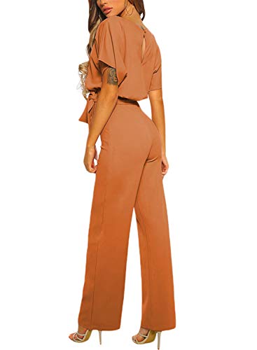 Asyoly Women Casual Long Pants Loose Wide Legs Jumpsuits Rompers Batwing Sleeve Round Neck