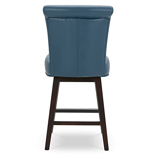 CHITA 26 Inch Counter Height Swivel Bar Stools Set of 2, FSC Certified Modern Upholstered Faux Leather Swivel Barstool Chair with Back, Blue
