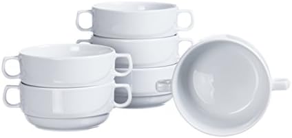 Stackable Soup/Cereal BOWLS with Handles (4-piece, 6-piece, 12-piece Sets), 10.8 Oz, White Porcelain, Restaurant&amp;Hotel Quality (4)