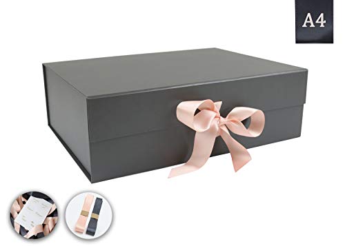 SketchGroup A4 Size Gift Box with Ribbon - Magnetic Closure - for Luxury Packaging - Assortment l Black l l Pink l Charcoal Gray