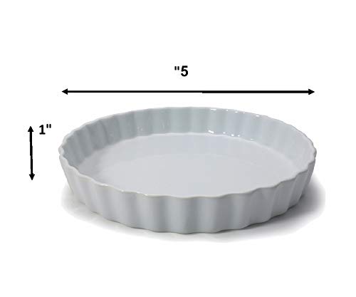 GOURMEX White, Round, Fluted Quiche Baking Dish | Ceramic Nonstick Pan | Perfect for Baking Small Tart Pies, Creme Brulee, Custard Dishes and Mini Cheesecake | Porcelain (5" Round) - Thumbnail 7