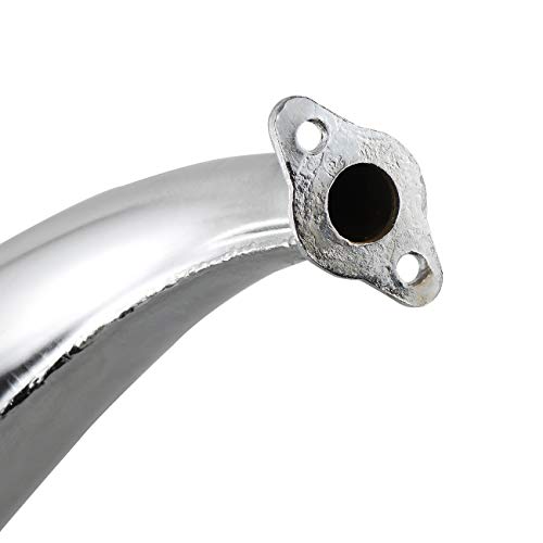 UAUS High Performance 40mm Chrome Bigger Half Moon Banana Silencer Muffler Exhaust Pipe For 49cc 60cc 66cc 80cc 2-Stroke Engine Motor Motorized Motorised Bicycle Bike Upgrade Silver