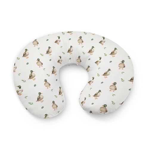 Cartoon Mallard Duck Leaves Pattern Nursing Pillow Cover, Unisex Cute Ducks Removable Breastfeeding Pillowcase Slipcover for Baby Girls Boys Newborns Toddlers, Cover Only