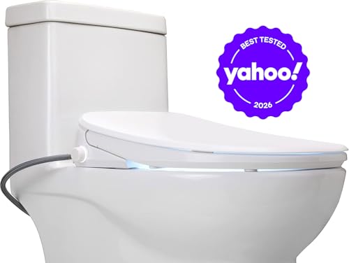 ALPHA BIDET UX Pearl Bidet Toilet Seat in Elongated White | Ultra Low Profile | Endless Warm Water | Arced Stainless Steel Nozzle | LED Nightlight | Dryer | Deodorizer | 3 Year Warranty
