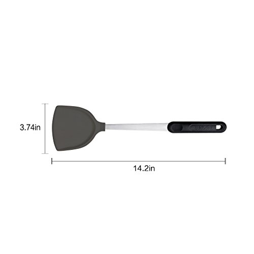 DESLON Wok Spatula Stainless Steel with Grey Silicone Turner and Handle Safe Soft for Nonstick Wok Utensils