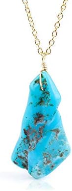 Christmas Gift Raw Turquoise Necklace in 14K Golf Fill Sterling Silver Chain 18" Inch December Birthstone, Handmade Jewellery