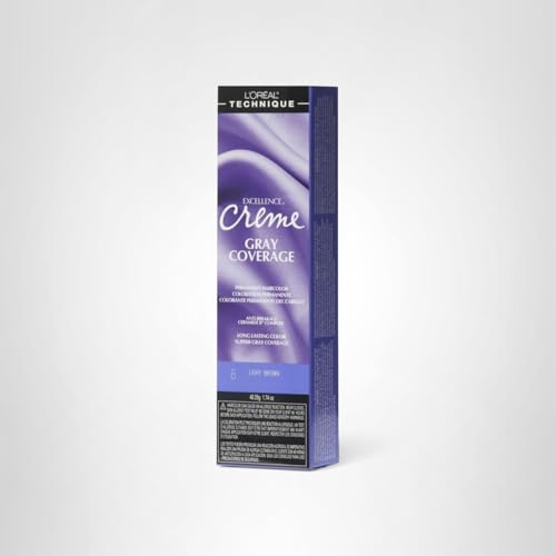 L\'OREAL TECHNIQUE Excellence Crme Permanent Hair Color - Long-Lasting Hair Dye, Rich Formula With No-Drip Application, Superb Gray Coverage, 6 Light Brown