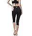 Lapasa Women's Sports Capris Soft Wide Waistband Stretchy Running Yoga Pants Hidden Pocket L02 (S, Black)