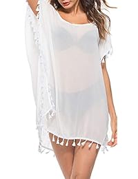 Bañador de gasa sexy para dama con una elegante borla en V y cuello corto, para bañarse o bañarse en la playa