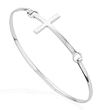 925 Sterling Silver, Rose or Gold-Plated Thin Line Cross Wrap Bangle Bracelet