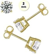 14K Yellow Gold Stud Earring For Kids Aprx .24 Carat Total Weight, 2mm Each Round Simulated Diamond Earring. Set on Prong Setting & Friction Style Post