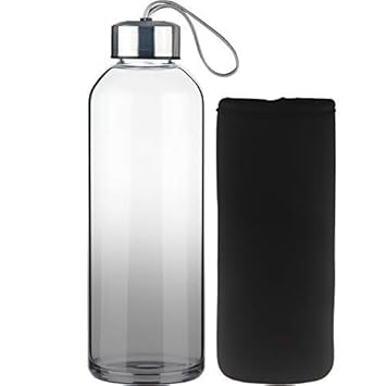 FCSDETAIL Sport Trinkflasche Glas Wasserflasche mit Neopren-Hülle mit Edelstahldeckel 550 ml / 1000 ml
