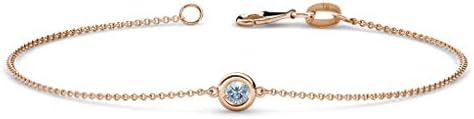TriJewels Round Aquamarine 3mm Womens Solitaire Station Minimalist Bracelet 14K Gold