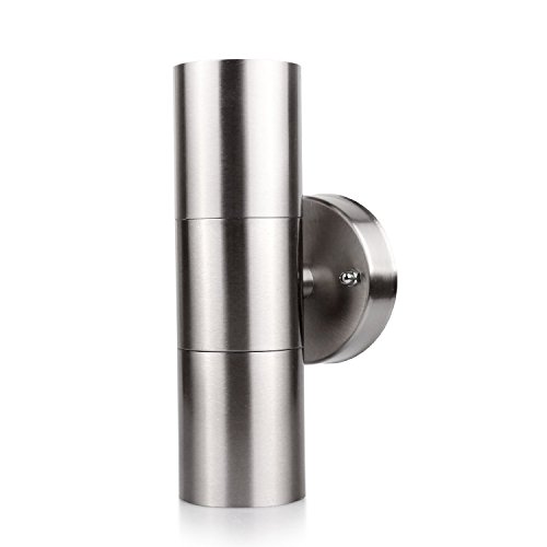 DDSKY Wall Sconce Lighting IP65 Waterproof Up Down Cylinder Stainless Steel Wall Light+ 2 LED Bulbs Pure White