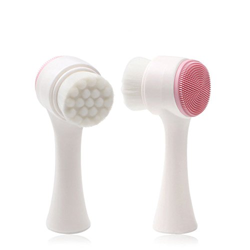Somaer Silicone Cleansing Face Brush, 2 in 1 Facial Cleaning Brush for Deep Pore Exfoliation, Wash Makeup, Massaging, Acne (Blue)