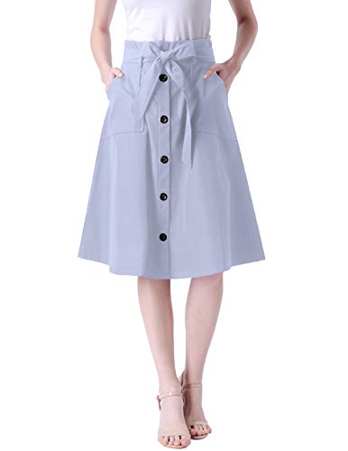 ANGGREK Women's Knee Length Wear to Work Office Swing Skirt with Elastic Waist Blue L
