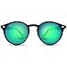 WearMe Pro Classic Small Round Retro Sunglasses, Black Frame/Mirror Green