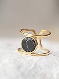 Coin Black Simulated Howlite Geometric Stone Double Line Simple Ring