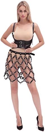 Pavian Women Punk Body Harness Hollow Out Skirt Belt Leg Garter Leather Weaved Vegan Leather Caged Dress