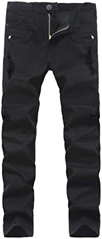 Men's Biker Skinny Slim fit Stretch Denim Jeans with Holes Size 34 Black