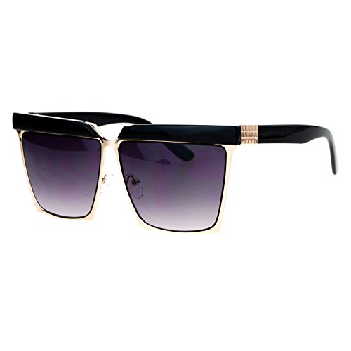 Oversized Square Sunglasses Unisex Flat Top Hipster Fashion Shades Black Gold