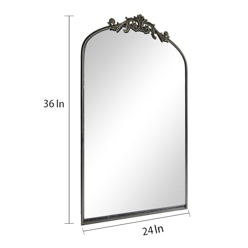 HQiJun Wall Mirror Window Decorative Traditional Mirrors Antique Arched Farmhouse for Living Room Bedroom Entryway Bathroom Vanity (36 * 24 * 1.2, Black)