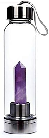 Crytal Bottle Colorful Gem Stone Water Bottle Promote Healing Water Bottle with Point Quatz Wand (Dreamy Amethyst)