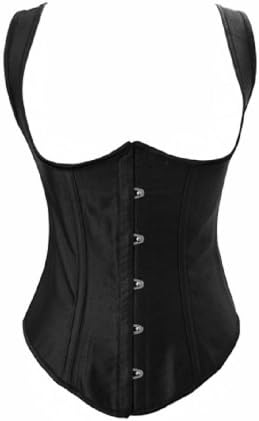 BJ1230 Corsets Womens Black Faux Silk Steel Boned Underbust Corset w/ Straps 5XL Black
