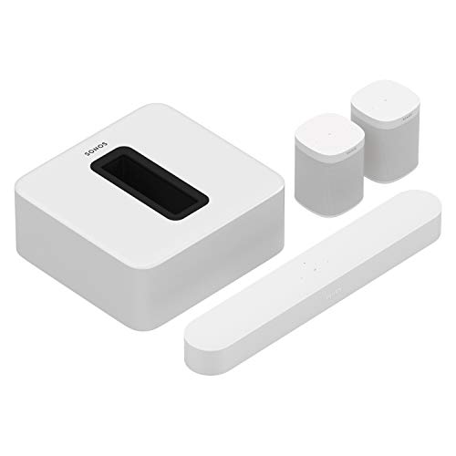 Sonos 5.1 Home Theater System with Pair of One SL (2 Items) Bundle with Beam (1 Item) and SUB (1 Item) – White