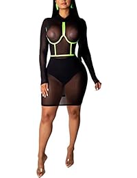 Vestidos sexy transparentes para mujer Bodycon de manga larga de malla transparente Mini Clubwear Club Night Out Dress