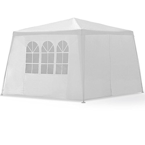 LARS360 3x3m Weiß Gartenpavillon Gartenzelt Bierzelt Pavillon Festzelt Strandzelt mit 4 Seitenwände 3 Fenster Polyethylen Sta