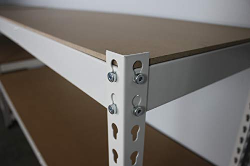 MonsterRax 18"x48"x72" Modular Garage Shelving - White Steel Storage Rack - 300 Pounds Per Shelf - 5-Tier Shelves/Work Bench (18x48x72)