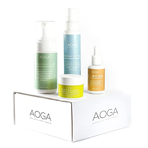 Skincare Korean Total Care Kit – For Combination, Oily or Acneica Skin: Balances with Cleansing Mousse, Tonic, Vitamin C Serum and Purifying Cream – Organic Beauty at Your Service