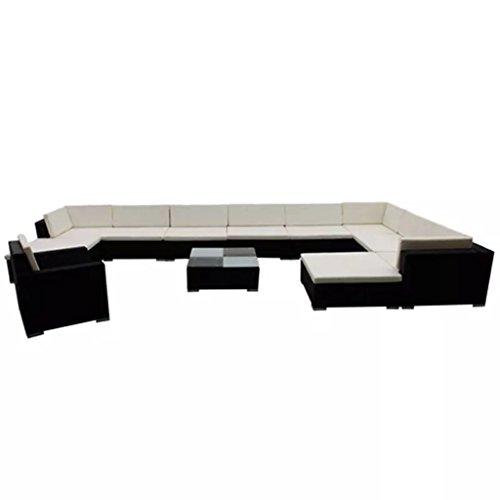 Tidyard 35-TLG. Gartenlounge-Set Gartensofa Poly Rattan Loungesofa Outdoor Balkon Terrasse Sofagarnitur Gartenmöbel mit Couchtisch, Hocker und Polster - Schwarz – Bild 4