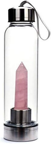 Crytal Bottle Colorful Gem Stone Water Bottle Promote Healing Water Bottle with Point Quatz Wand (Pink Crystal)